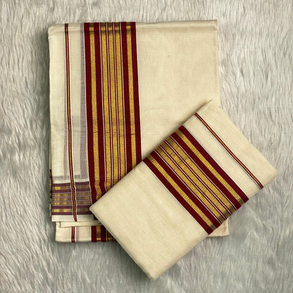 Off-White Cotton Saree – Maroon Border Edition