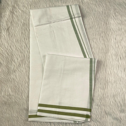 Kerala Kasavu Dhoti – Mustard Stripe Edition