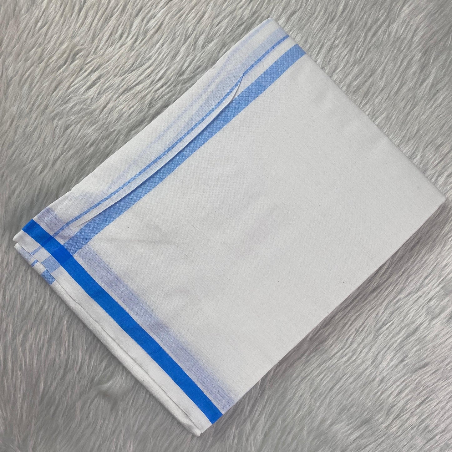 Kerala Kasavu Dhoti – Blue Stripe Edition
