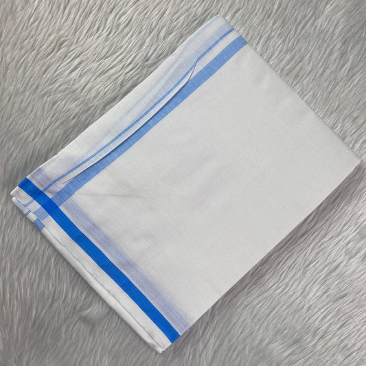 Kerala Kasavu Dhoti – Blue Stripe Edition
