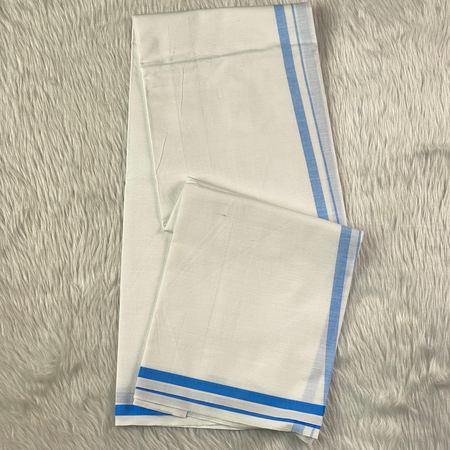 Kerala Kasavu Dhoti – Blue Stripe Edition