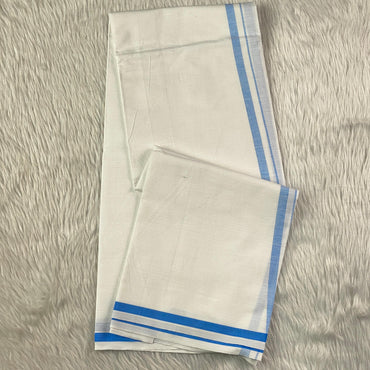 Kerala Kasavu Dhoti – Blue Stripe Edition