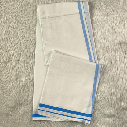 Kerala Kasavu Dhoti – Blue Stripe Edition