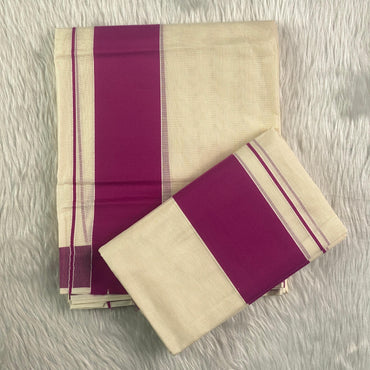 Traditional Set Mundu with Pink Border
