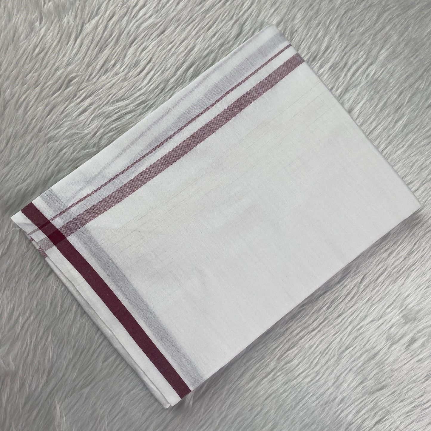 Kerala Kasavu Dhoti –  Maroon Stripe Edition