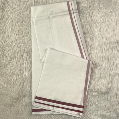 Kerala Kasavu Dhoti –  Maroon Stripe Edition