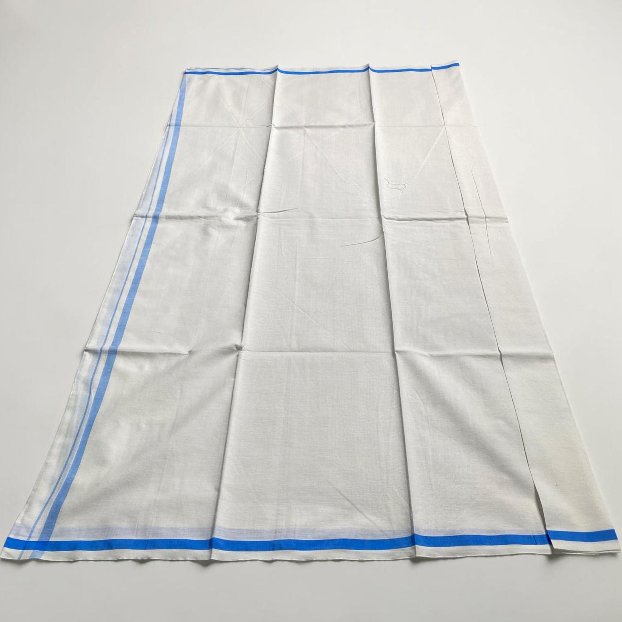 Kerala Kasavu Dhoti – Blue Stripe Edition