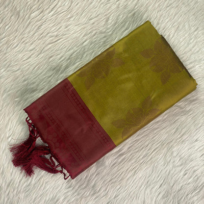 Theertha Soft Silk Saree Olive Green
