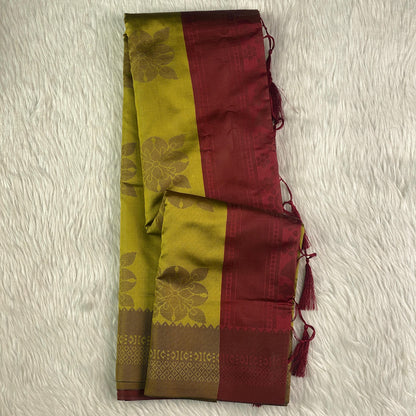 Theertha Soft Silk Saree Olive Green