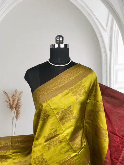 Theertha Soft Silk Saree Olive Green