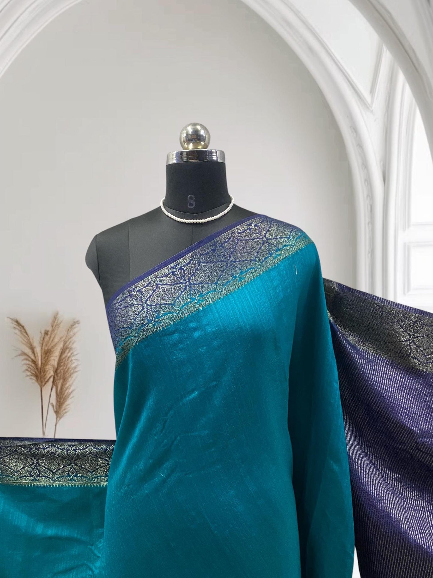 Mayoori Jute Saree in Blue Ocean Glow