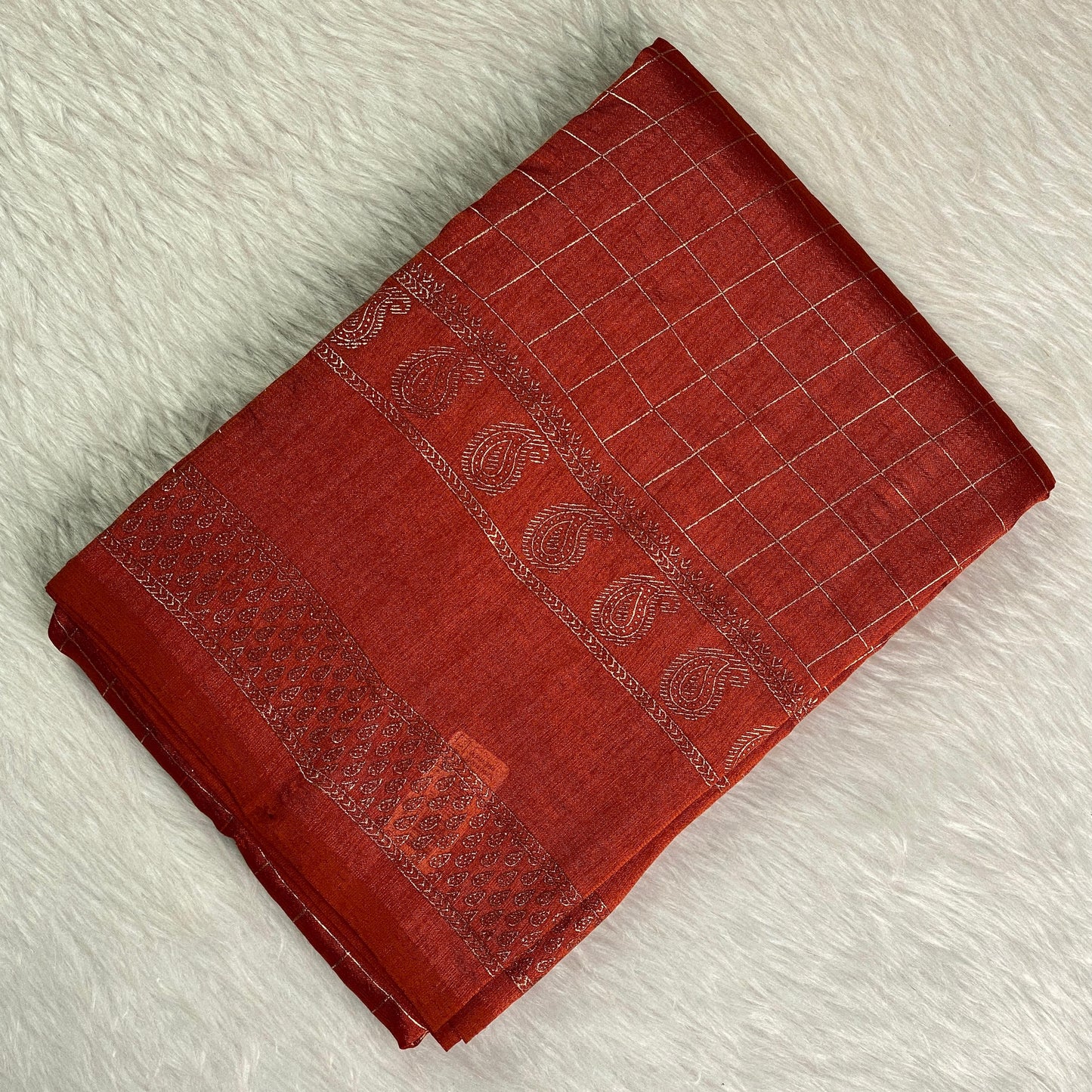 Veda Kashmiri Silk Big Checks Saree with Double Line Border Brown