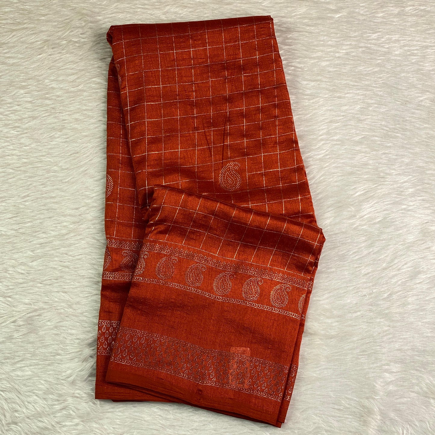 Veda Kashmiri Silk Big Checks Saree with Double Line Border Brown