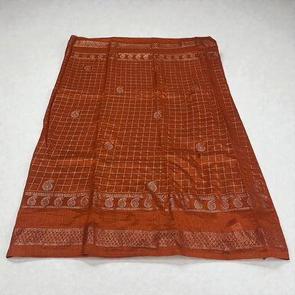 Veda Kashmiri Silk Big Checks Saree with Double Line Border Brown