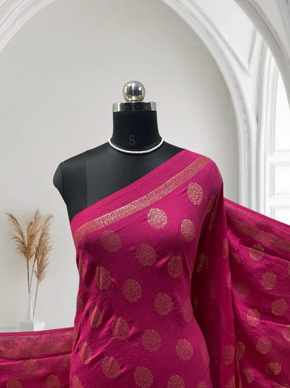 Kashmiri Silk with Floral Design Dark Pink (Dress Code)