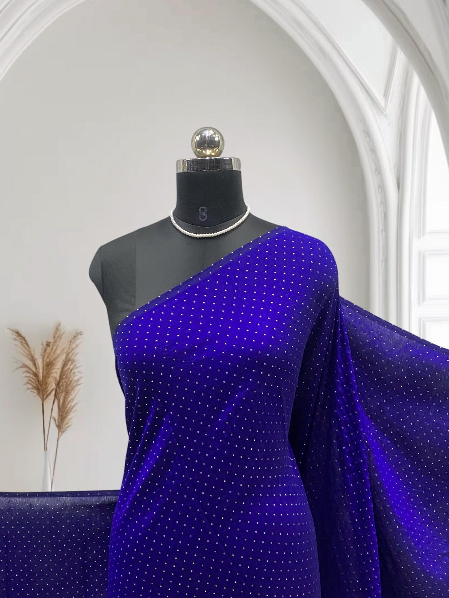 Fancy Saree with Silver Dots Blue