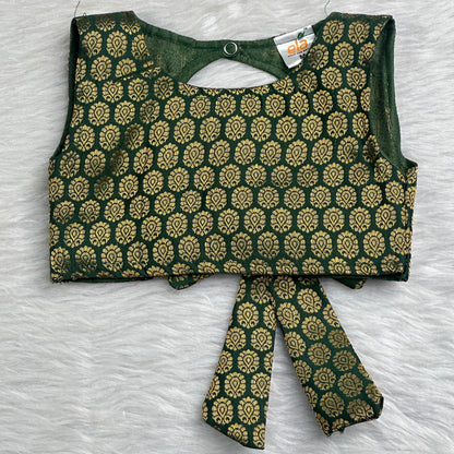 Thumbi Premium Brocade Pattu Pavada Set Green (0-2 years)