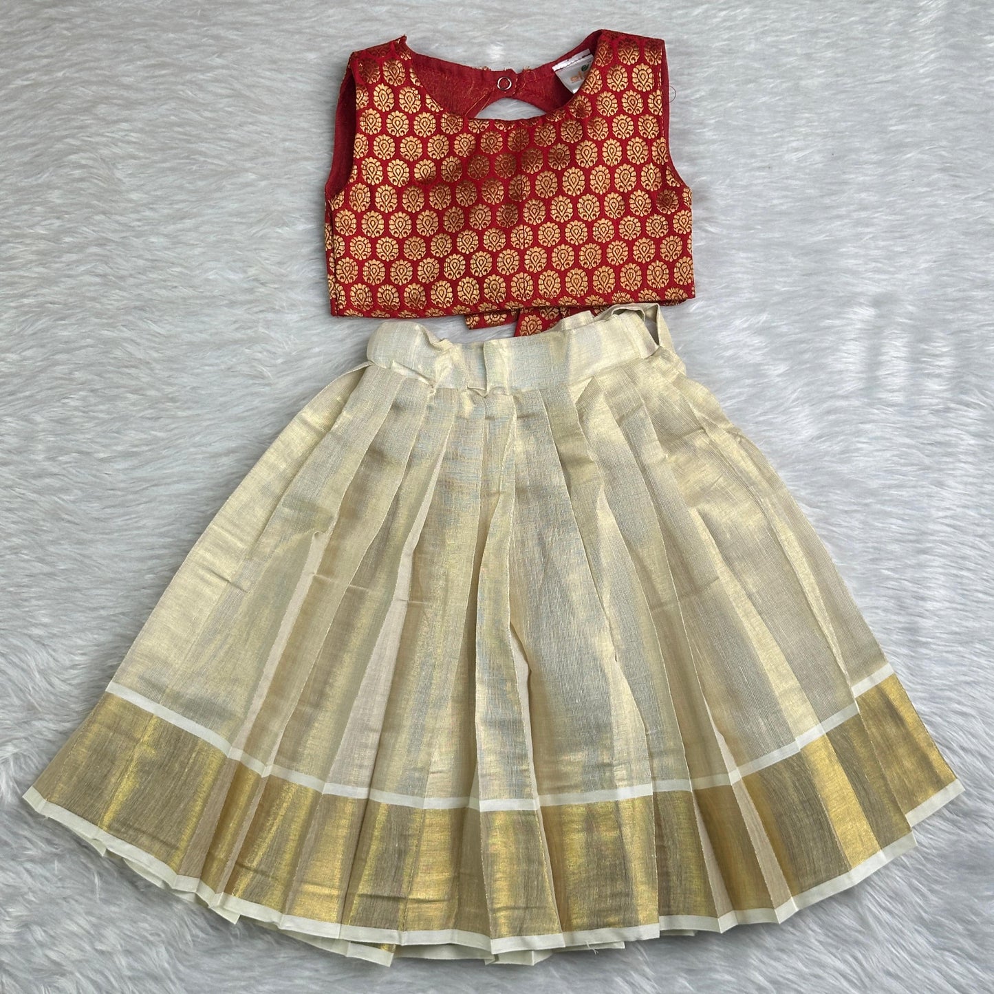 Thumbi Premium Brocade Pattu Pavada Set Orange (0-2 years)