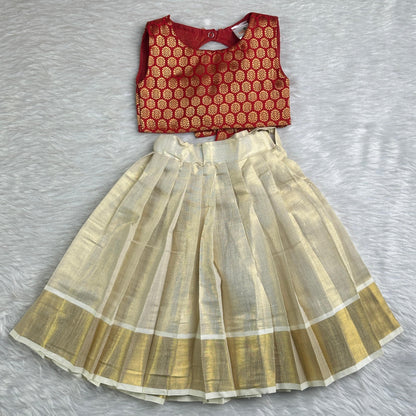 Thumbi Premium Brocade Pattu Pavada Set Orange (0-2 years)
