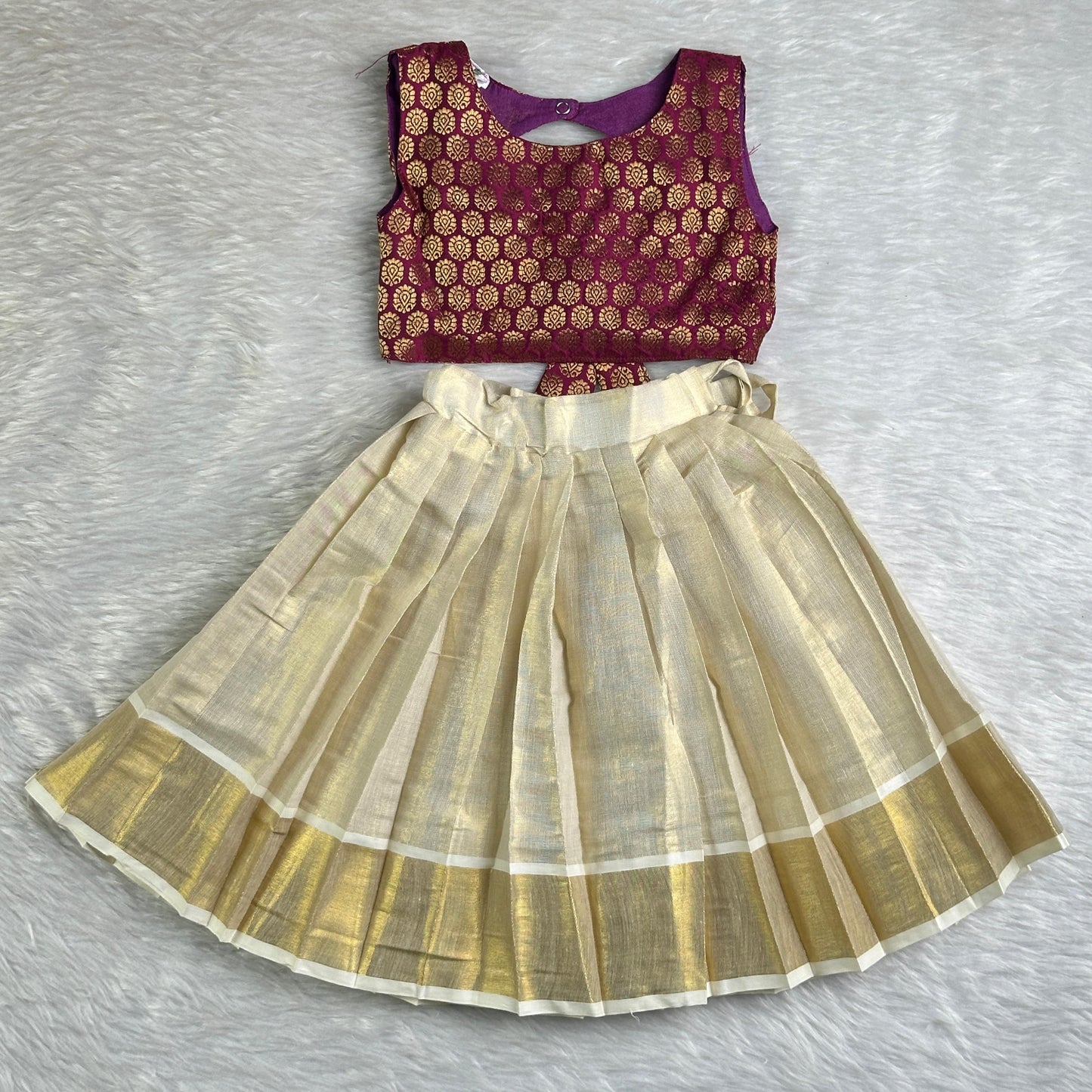 Thumbi Premium Brocade Pattu Pavada Set Purple (0-2 years)