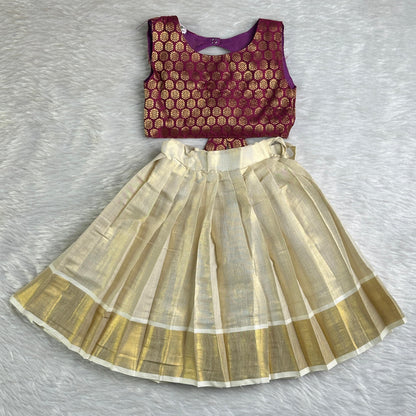 Thumbi Premium Brocade Pattu Pavada Set Purple (0-2 years)