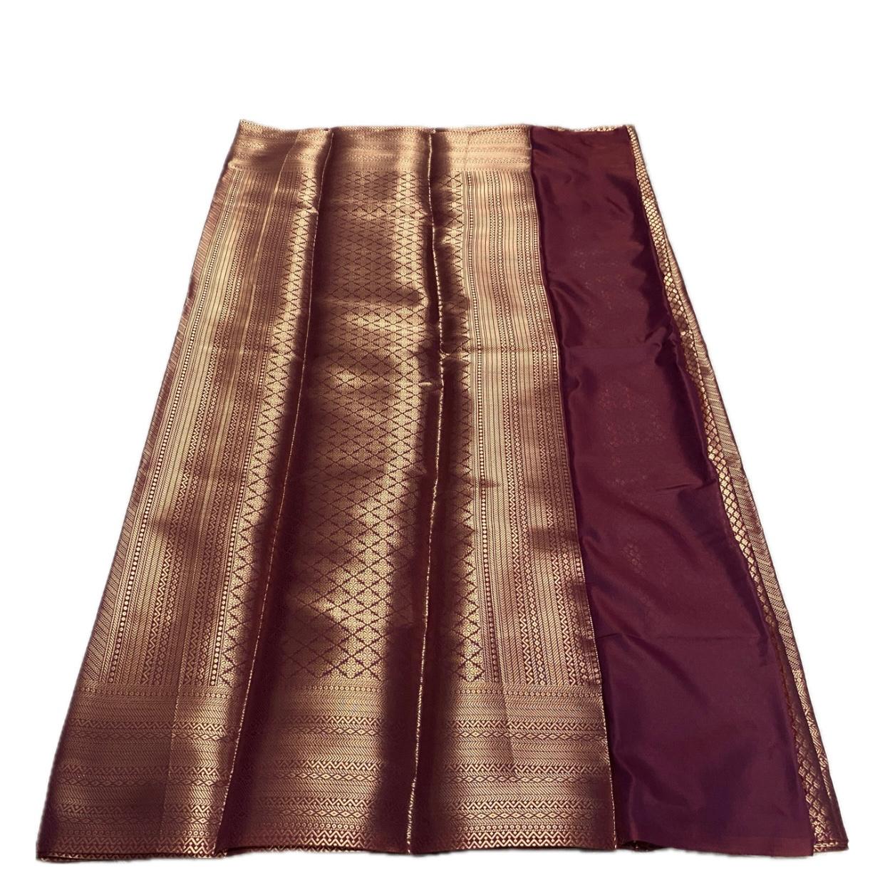 Anjali Wedding Special: Deep Maroon Silk Saree with Full Copper Zari Work Peach