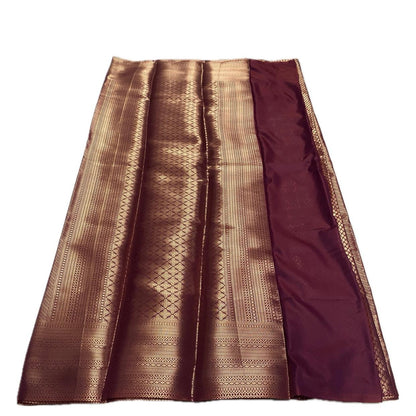 Anjali Wedding Special: Deep Maroon Silk Saree with Full Copper Zari Work Peach