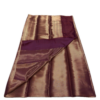 Anjali Wedding Special: Deep Maroon Silk Saree with Full Copper Zari Work Peach