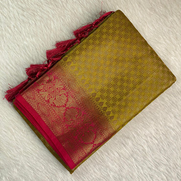 Dwani Golden Radiance Georgette Banarasi Saree Olive