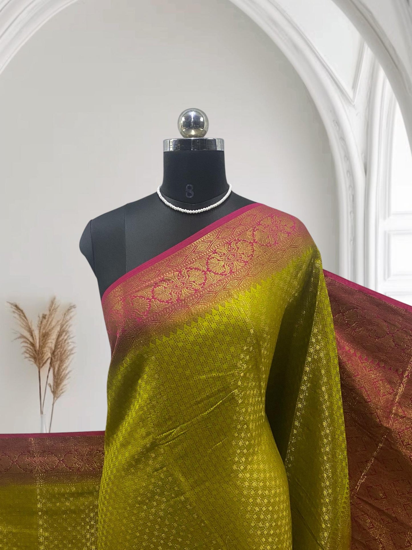 Dwani Golden Radiance Georgette Banarasi Saree Olive