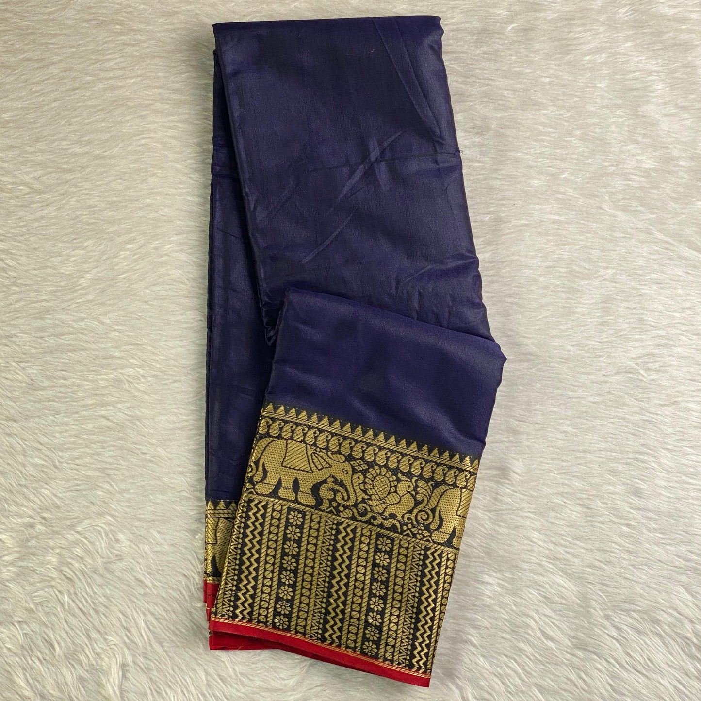 Narayani Pattu Elephant Design Cotton Saree Blue