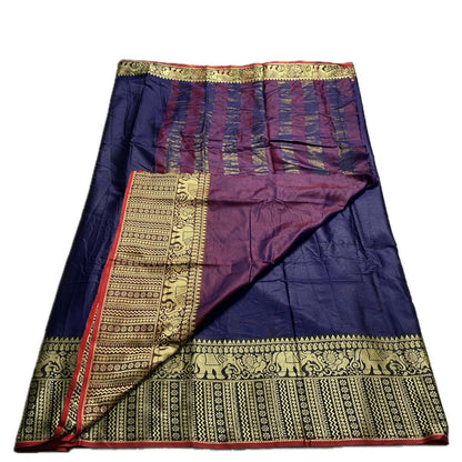 Narayani Pattu Elephant Design Cotton Saree Blue