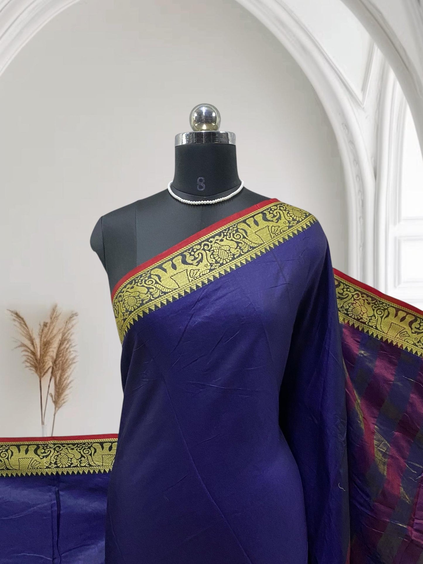 Narayani Pattu Elephant Design Cotton Saree Blue