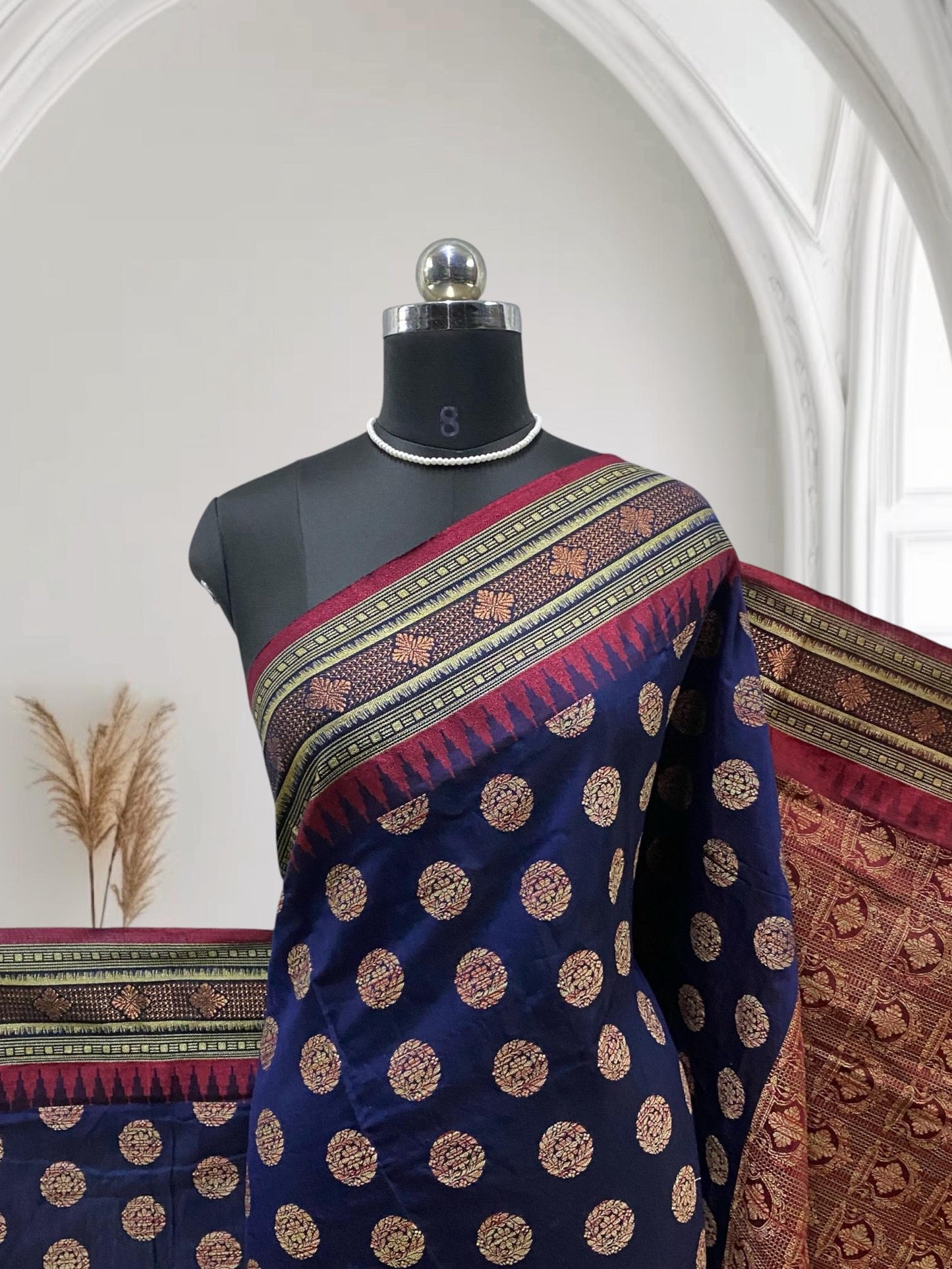 Rajani Floral Butta Cotton Saree Blue