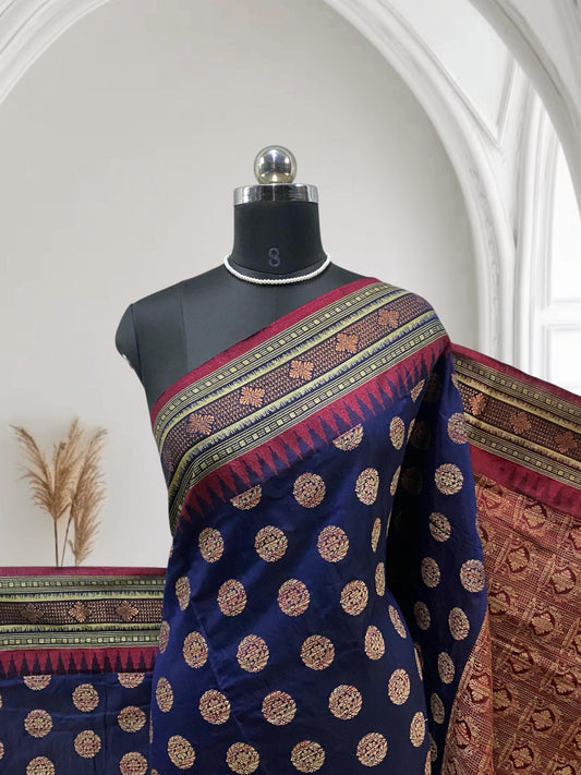 Rajani Floral Butta Cotton Saree Blue