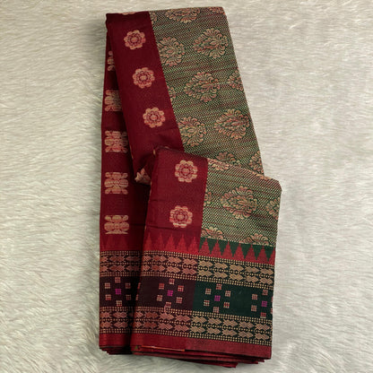 Rajani Floral Butta Cotton Saree Maroon