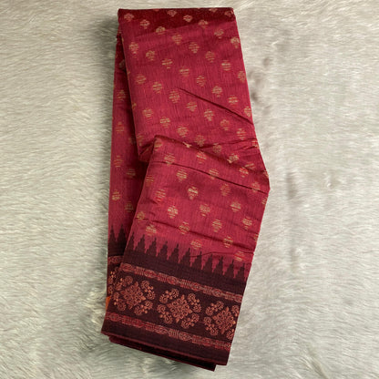 Rajani Floral Butta Cotton Saree Peach  (Dress Code)