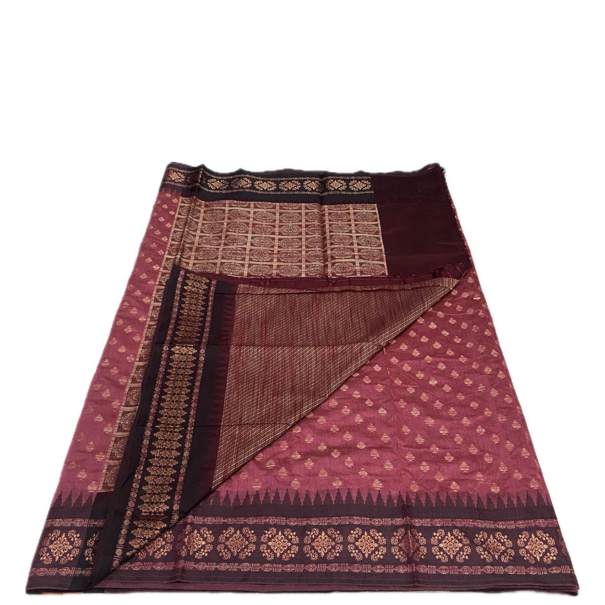 Rajani Floral Butta Cotton Saree Peach  (Dress Code)