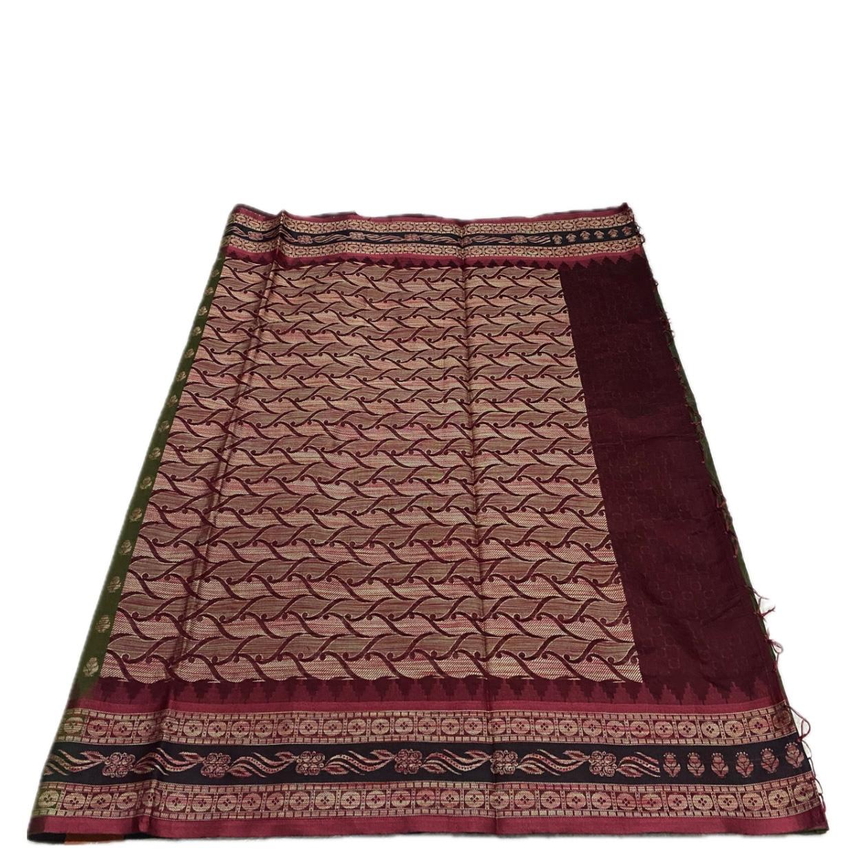 Rajani Floral Butta Cotton Saree Olive Green  (Dress Code)