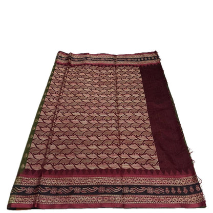 Rajani Floral Butta Cotton Saree Olive Green  (Dress Code)