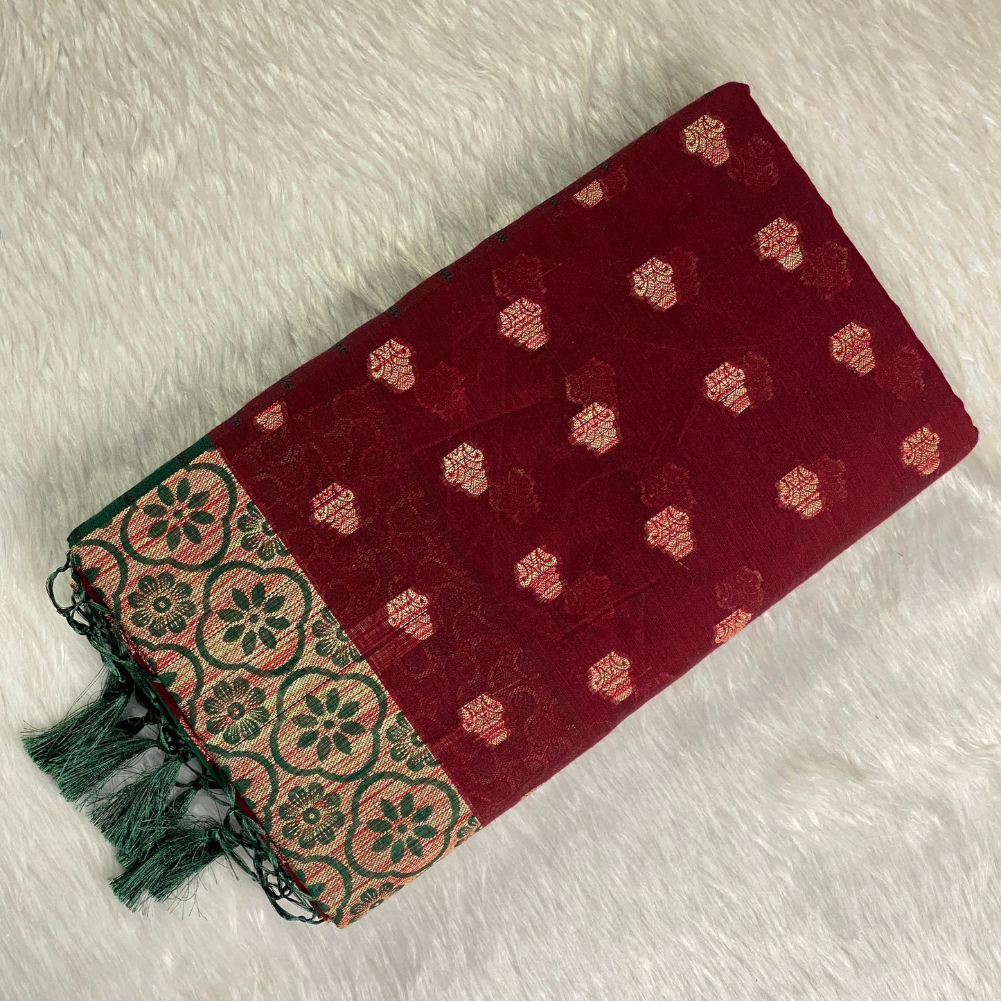 Rajani Floral Butta Cotton Saree Brick Red (Dress Code)