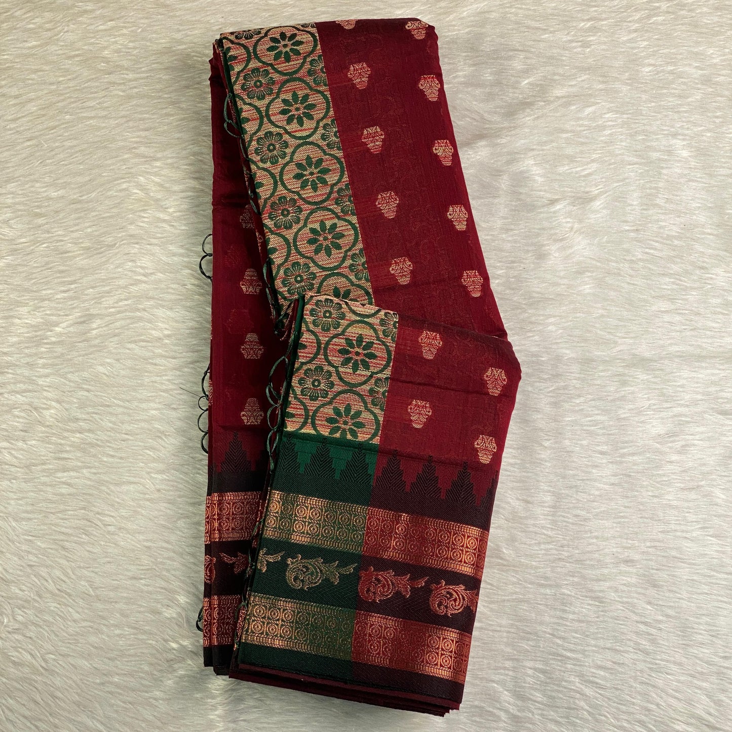 Rajani Floral Butta Cotton Saree Brick Red (Dress Code)