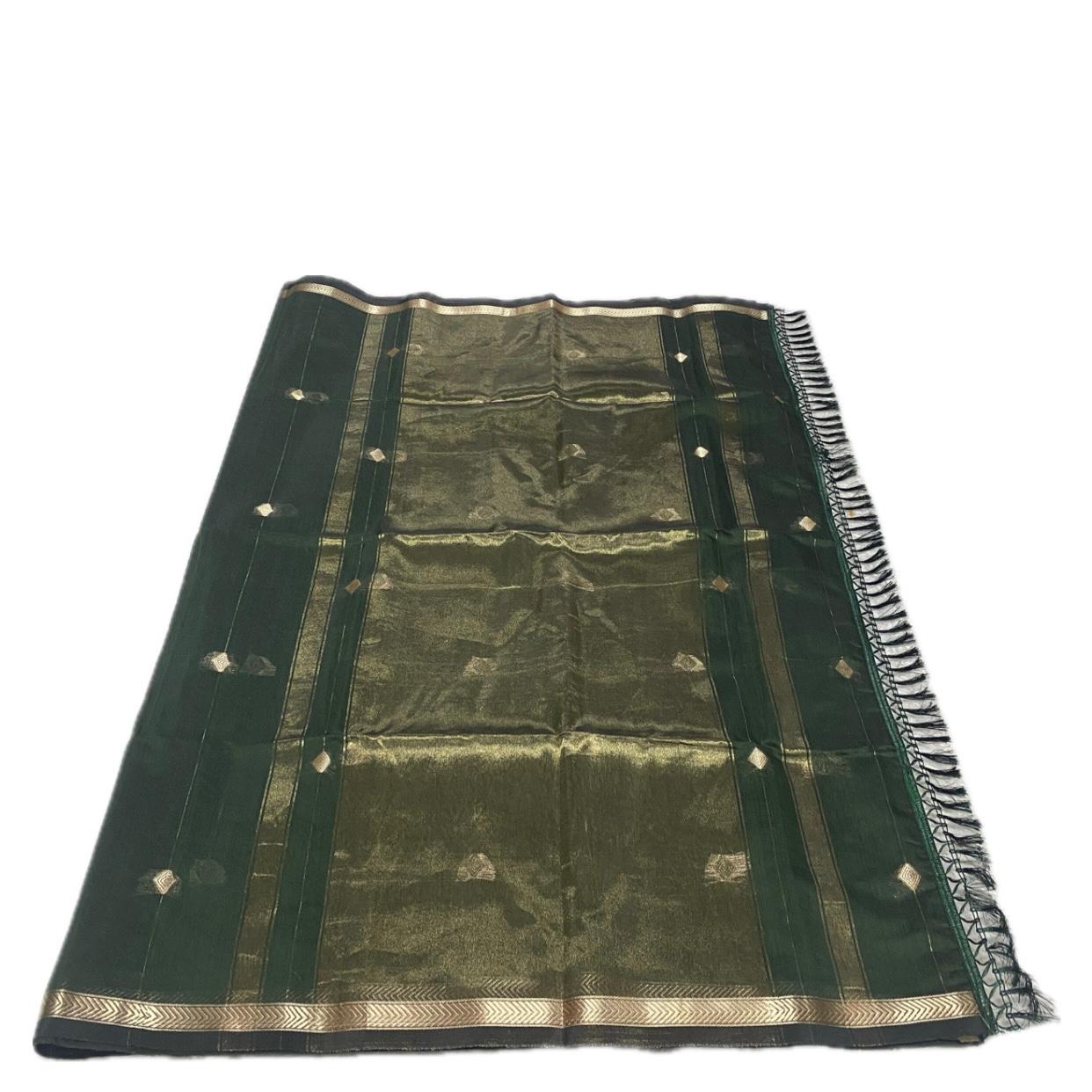 Saikala Chanderi Silk Saree Dark Green