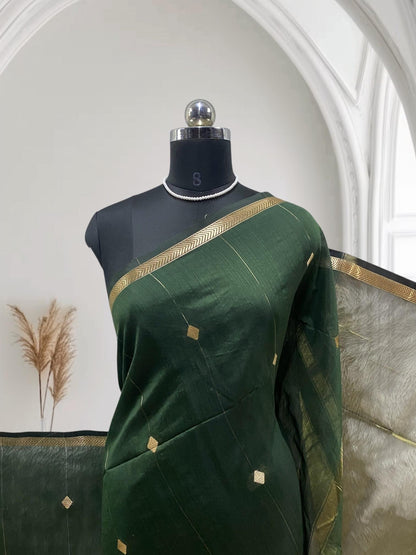 Saikala Chanderi Silk Saree Dark Green