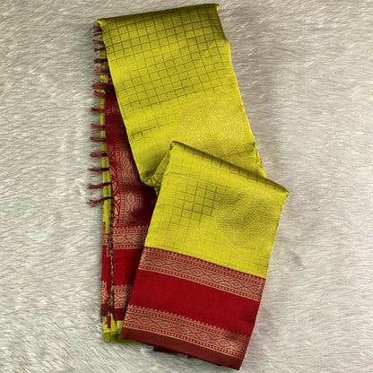 Trithya Gaddu Silk Checks Saree Olive