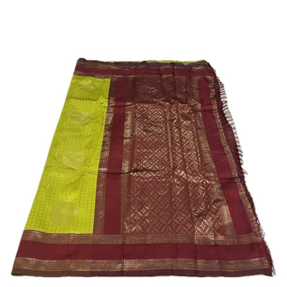 Trithya Gaddu Silk Checks Saree Olive
