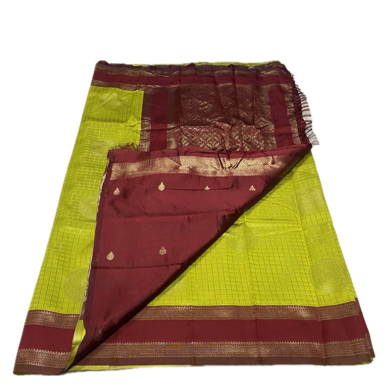 Trithya Gaddu Silk Checks Saree Olive