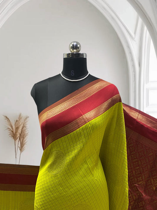 Trithya Gaddu Silk Checks Saree Olive