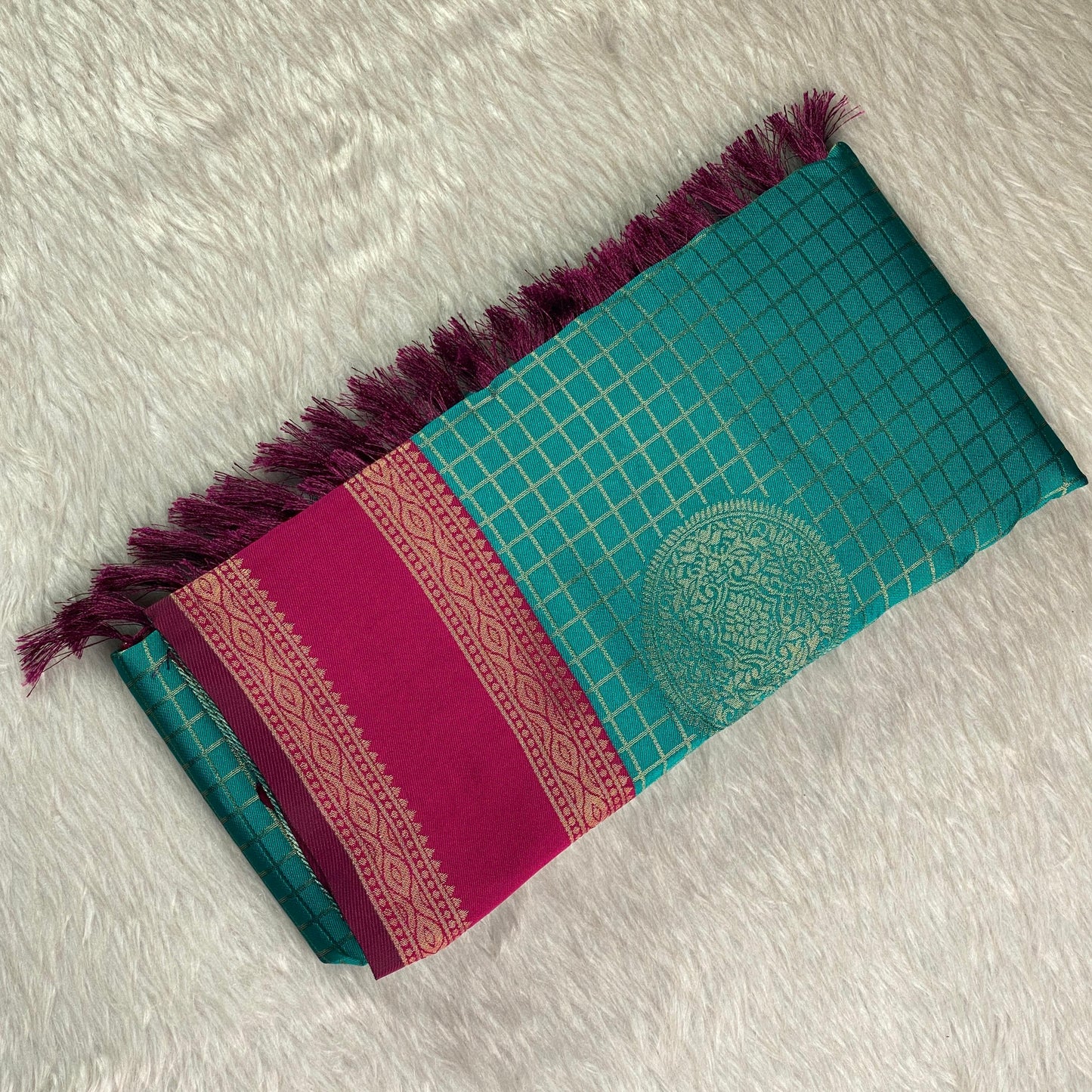 Thrithya Gaddu Silk Checks Saree Pastel Blue