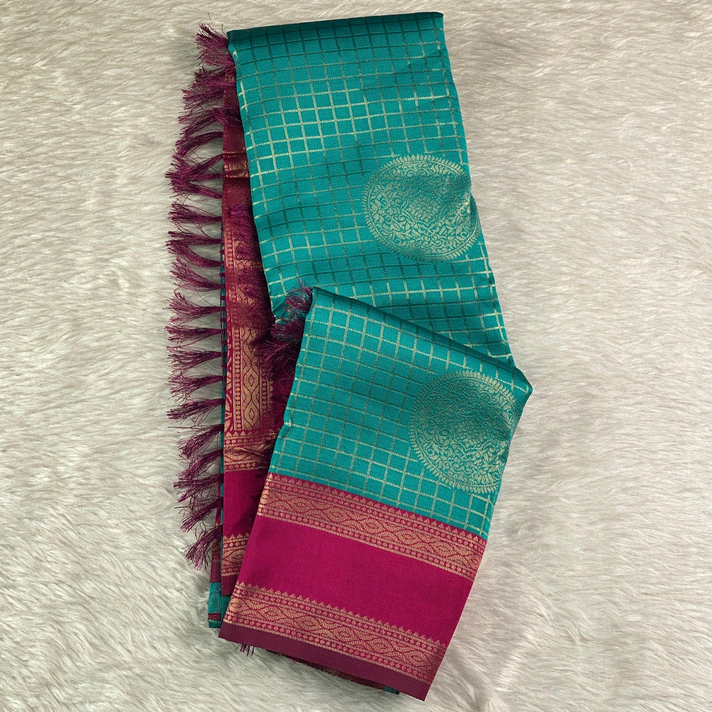 Thrithya Gaddu Silk Checks Saree Pastel Blue